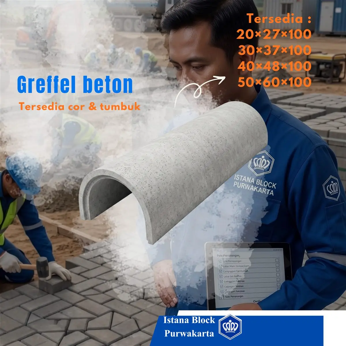 Greffel beton setengah lingkaran Istana Block Purwakarta